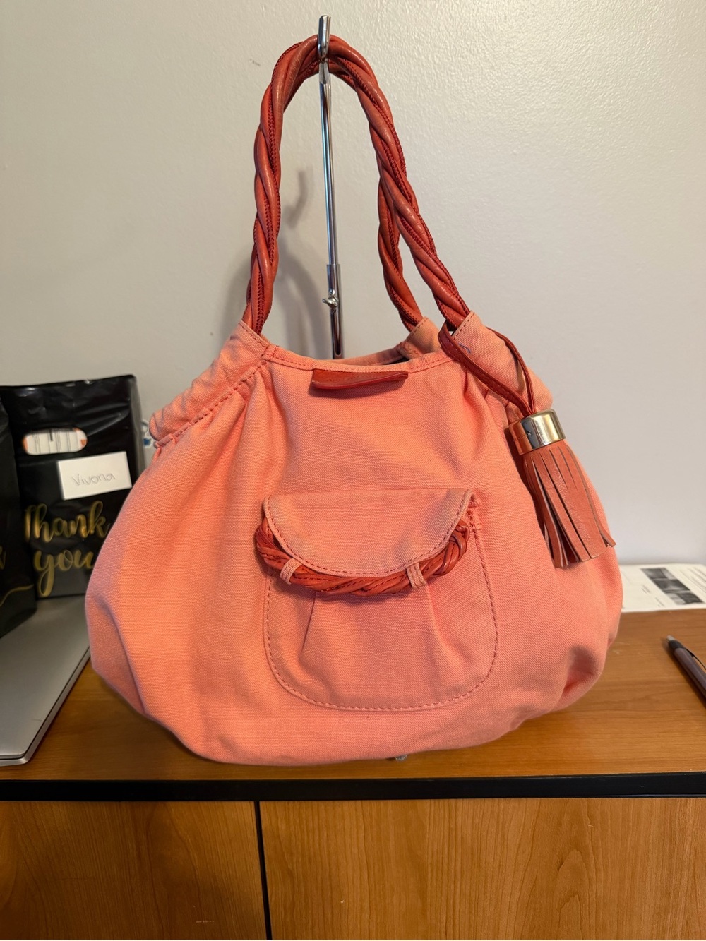 See By Chloe Coral Braided-Handle Shoulder Bag with Tassel